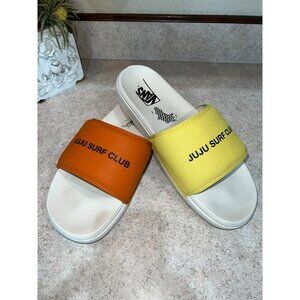 Vans X Juju Surf Club La Costa Slide-On White Slides Orange Yellow Size 11